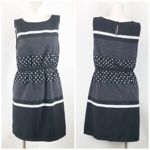 LOFT Small Womens Black White Polka Dot Striped Sleeveless A-line Midi Dress